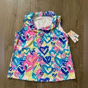 Lulu B UPF 50+ Sleeveless Ruffle Neck Cooling Tank Top Hearts Print XL NWT